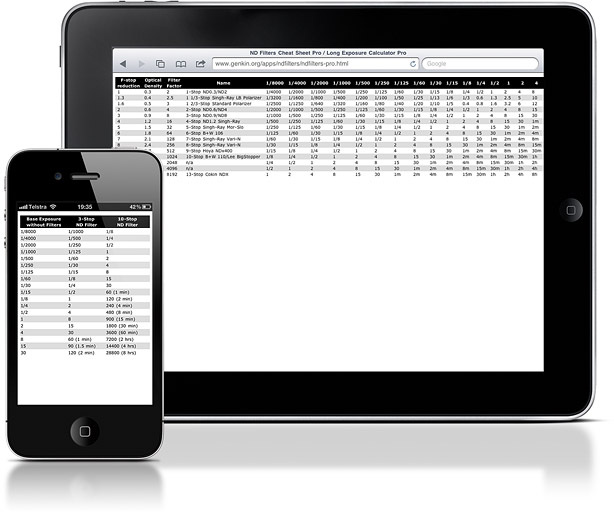 ND Filters Cheat Sheet / Long Exposure Calculator mobile application for iPhone, iPad, iPod touch, Android and other mobile devices.