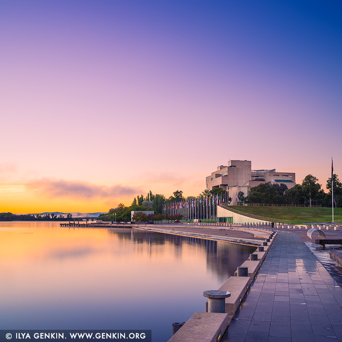 australia stock photography | Queen Elizabeth Terrace, Lake Burley Griffin and High Court of Australia in the Morning, Canberra, ACT, Australia, Image ID AU-ACT-CANBERRA-0015