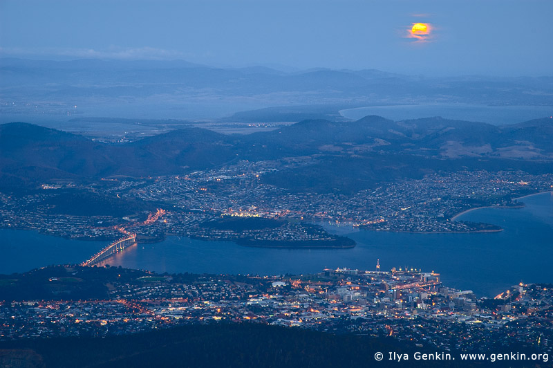 australia stock photography | Moon Rising Over Hobart, Hobart, Tasmania (TAS), Australia, Image ID AU-HOBART-0001