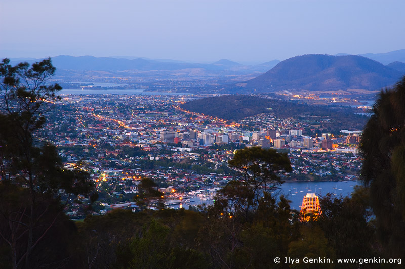 australia stock photography | Hobart at Dusk From Mount Nelson, Tasmania (TAS), Australia, Image ID AU-HOBART-0003