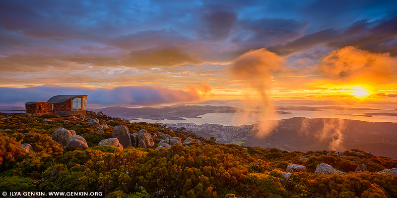 australia stock photography | Beautiful Sunrise Over Hobart From Mount Wellington Lookout, Tasmania (TAS), Australia, Image ID AU-HOBART-0006