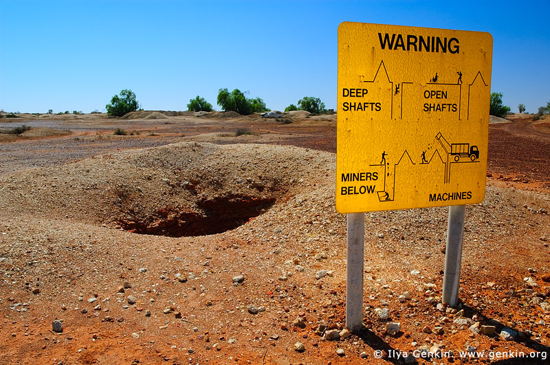 australia stock photography | Warning Sign at White Cliffs Opal Mines, White Cliffs, NSW, Australia, Image ID WHITE-CLIFFS-OPAL-MINES-0005
