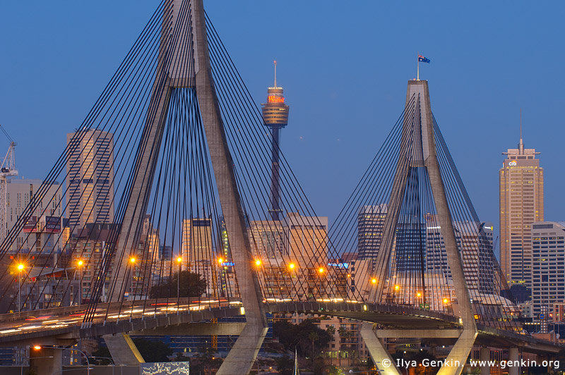 australia stock photography | Anzac Bridge and Sydney Tower at Dusk, Glebe, Sydney, NSW, Australia, Image ID AU-SYDNEY-ANZAC-BRIDGE-0008