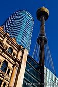 australia stock photography | Sydney Tower from Pitt Street Mall, Sydney, NSW, Australia, Image ID AU-SYDNEY-0008. Sydney Tower Eye (also known as the Sydney Tower, AMP Tower, Westfield Centrepoint Tower, Centrepoint Tower or just Centrepoint) is the city's tallest structure, is one of Sydney's most prominent landmarks. The 309 meter (1014ft) high tower was built in 1981 as a communications tower and tourist facility. Each year, more than a million visitors enjoy the spectacular views over Sydney.