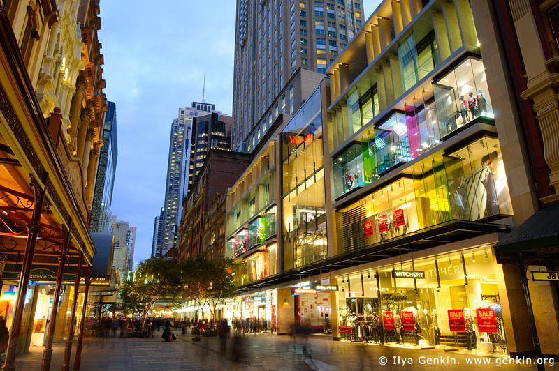 australia stock photography | Pitt Street Mall after Sunset, Sydney, NSW, Australia, Image ID AU-SYDNEY-0004