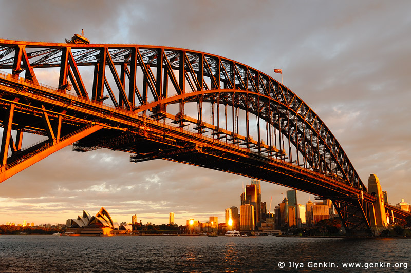 australia stock photography | Sydney Harbour Bridge and Opera House at Sunset, Sydney, New South Wales (NSW), Australia, Image ID AU-SYDNEY-HARBOUR-BRIDGE-0001