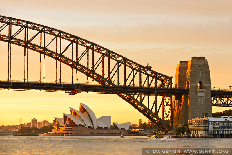 australia stock photography | Sydney Harbour Bridge and Opera House at Sunrise, A View from Blues Point Reserve, Sydney, New South Wales (NSW), Australia, Image ID AU-SYDNEY-HARBOUR-BRIDGE-0039