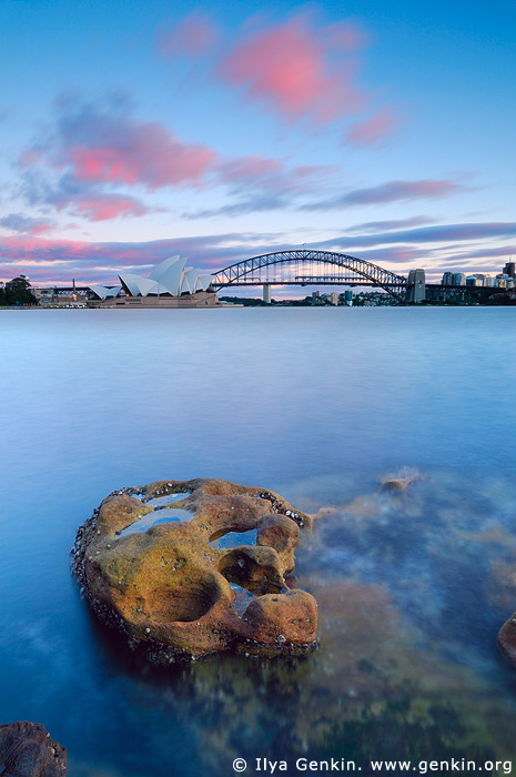 australia stock photography | The Sydney Opera House and the Harbour Bridge at Dawn, Sydney, NSW, Australia, Image ID AUHB0033