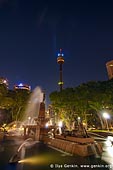 australia stock photography | Archibald Fountain and Sydney Tower at Night, Hyde Park, Sydney, NSW, Australia, Image ID AU-SYDNEY-HYDE-PARK-0004. Right in the heart of Sydney, Hyde Park is an ideal place to start a walking tour through Sydney's city attractions all the way to Darling Harbour.