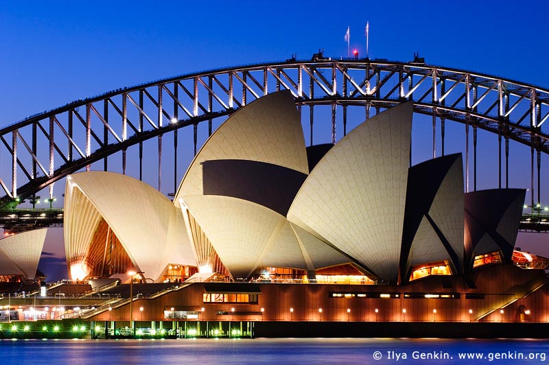 australia stock photography | Sydney Opera House and Harbour Bridge At Dusk, Sydney, NSW, Australia, Image ID AU-SYDNEY-OPERA-HOUSE-0001