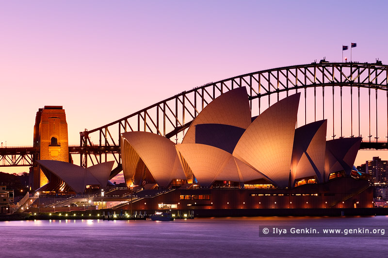 australia stock photography | Sydney Opera House and Harbour Bridge after Sunset, Mrs Macquarie's Chair, Sydney, NSW, Australia, Image ID AU-SYDNEY-OPERA-HOUSE-0012