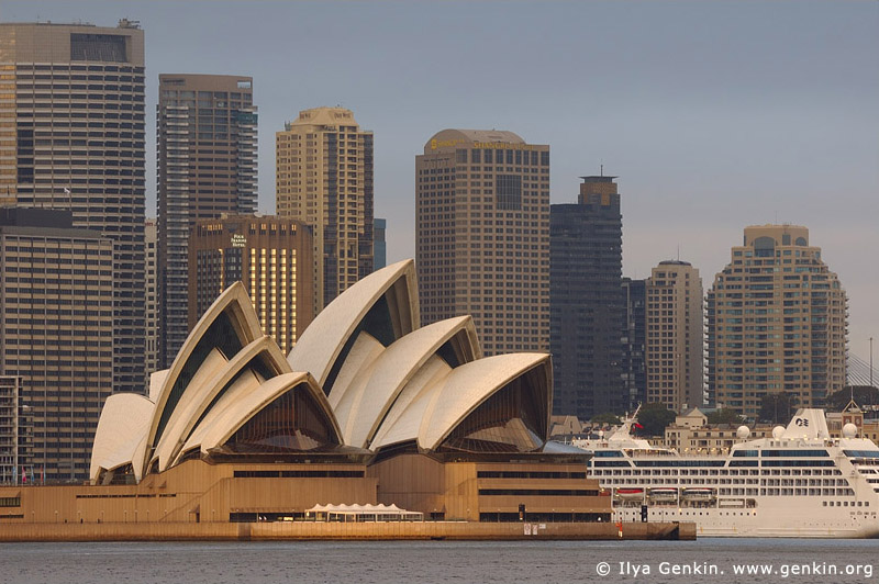 australia stock photography | The Sydney Opera House and Ocean Cruise Liner at Dawn, View from Cremorne Point, Sydney, NSW, Australia, Image ID AUOH0013