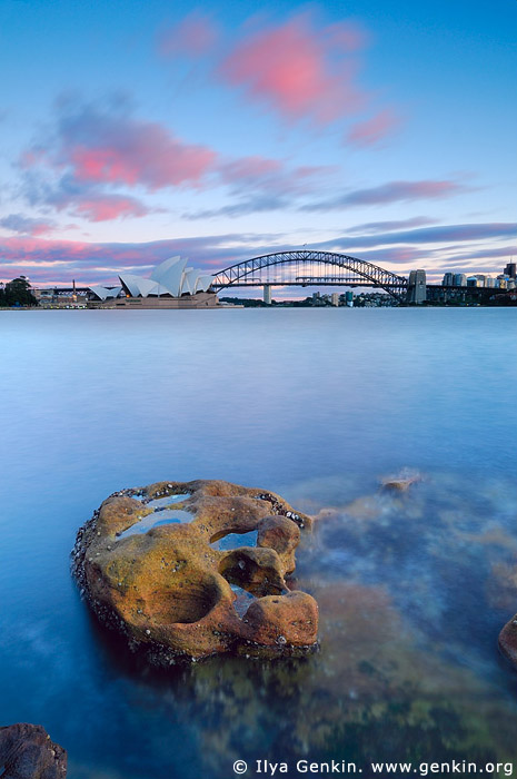 australia stock photography | The Sydney Opera House and the Harbour Bridge at Dawn, Sydney, NSW, Australia, Image ID AUOH0017