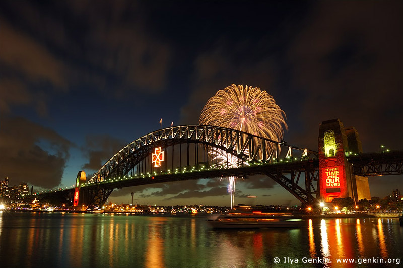 australia stock photography | Midnight Fireworks Display, Sydney Harbour, Sydney, New South Wales, Australia, Image ID SYDNEY-NYE-FIREWORKS-0003