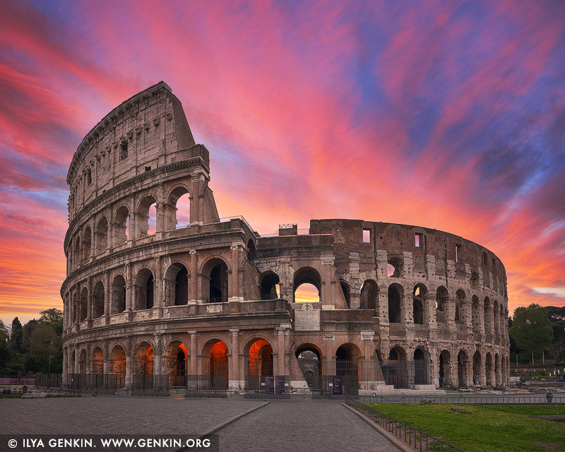 italy stock photography | The Colosseum at Sunrise, Rome, Lazio, Italy, Image ID ITALY-ROME-COLOSSEUM-0001