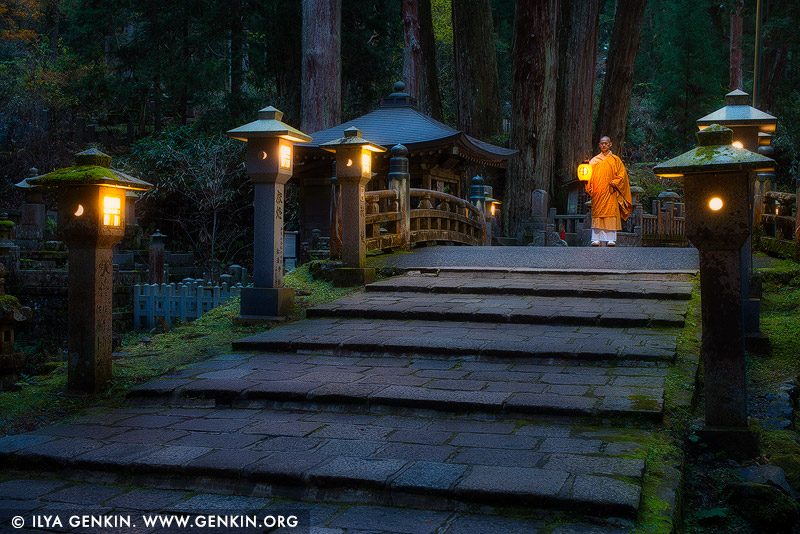 japan stock photography | Monk Walking at the Okunoin Cemetery, Mount Koya, Wakayama Prefecture, Japan, Image ID JAPAN-KOYASAN-OKUNOIN-0002