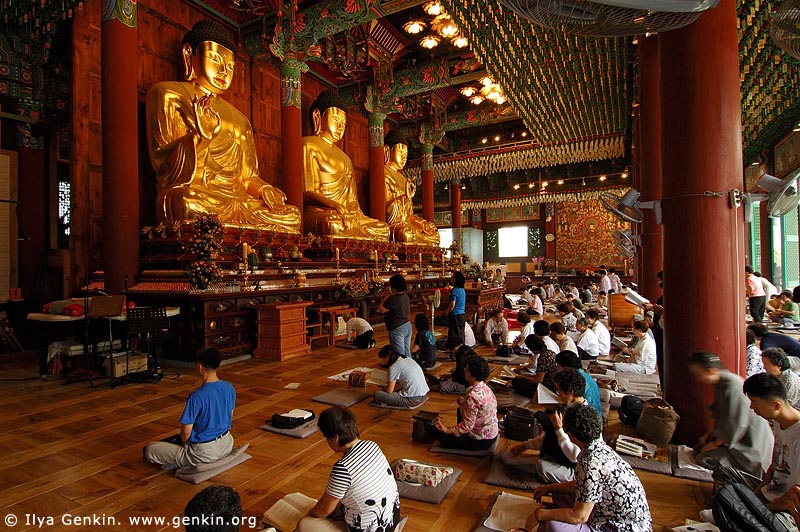 korea stock photography | In Prayer for Buddha Inside Jogyesa Temple in Seoul, South Korea, Gyeonji-dong, Jongno-gu, Seoul, South Korea, Image ID KR-SEOUL-JOGYESA-0009