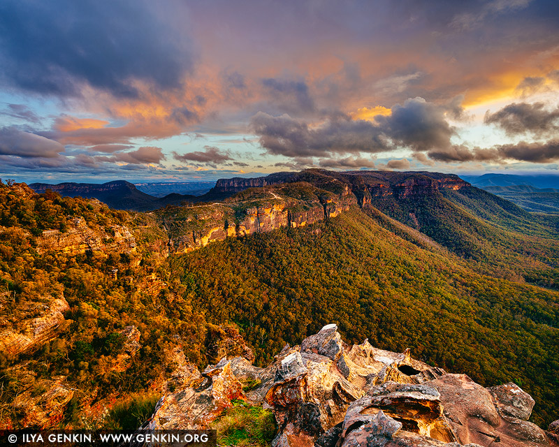 landscapes stock photography | Stormy Evening at Narrow Neck Plateau, Katoomba, Blue Mountains National Park, NSW, Australia, Image ID AU-NARROW-NECK-MEGALONG-VALLEY-0002