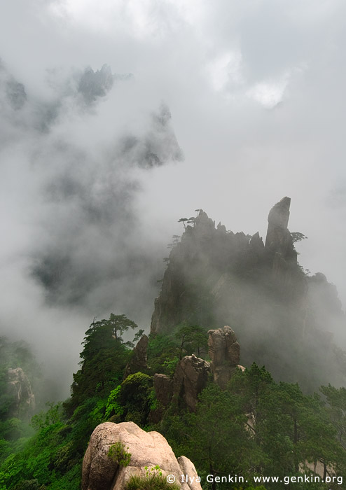 landscapes stock photography | Huangshan Mountains in Clouds, Huangshan (Yellow Mountains), China, Image ID CHINA-HUANGSHAN-0007