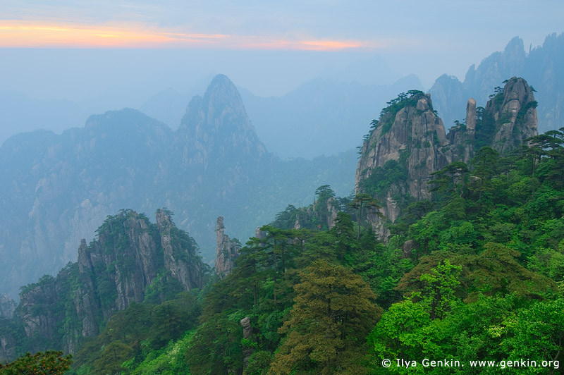landscapes stock photography | Baiyun Scenic Area at Twilight, Stone Monkey Gazing Over a Sea of Clouds Lookout, Huangshan (Yellow Mountains), China, Image ID CHINA-HUANGSHAN-0016