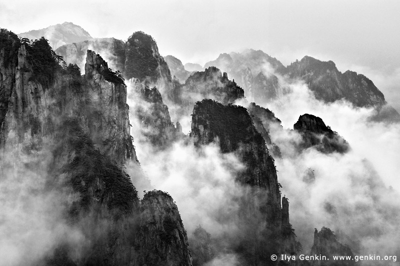 landscapes stock photography | Clouds Covered Huangshan Peaks, Cloud-dispelling Pavilion, Xihai (West Sea) Grand Canyon, Baiyun Scenic Area, Huangshan (Yellow Mountains), China, Image ID CHINA-HUANGSHAN-0030