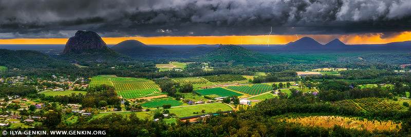 landscapes stock photography | Storm Over Glass House Mountains, Sunshine Coast, Queensland, Australia, Image ID AU-QLD-GLASS-HOUSE-MOUNTAINS-0001