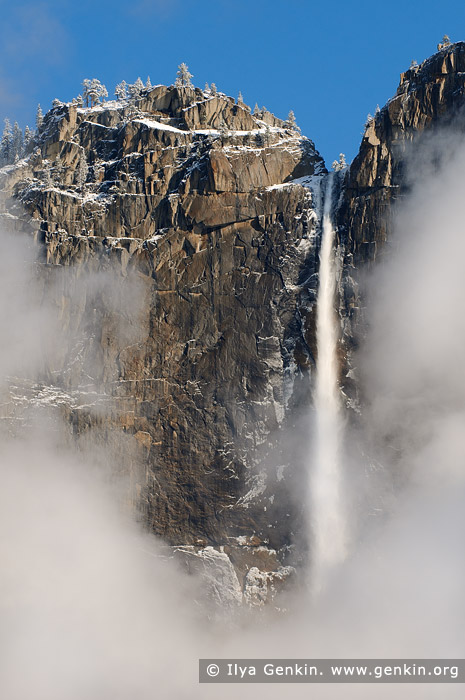 landscapes stock photography | Upper Yosemite Falls in Clouds, Yosemite National Park, California, USA, Image ID YOSEMITE-NATIONAL-PARK-CALIFORNIA-USA-0002