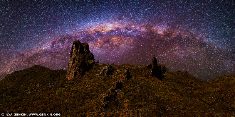 landscapes stock photography | Milky Way over Warrumbungles, Warrumbungle National Park, New South Wales (NSW), Australia, Image ID AU-WARRUMBUNGLES-0007