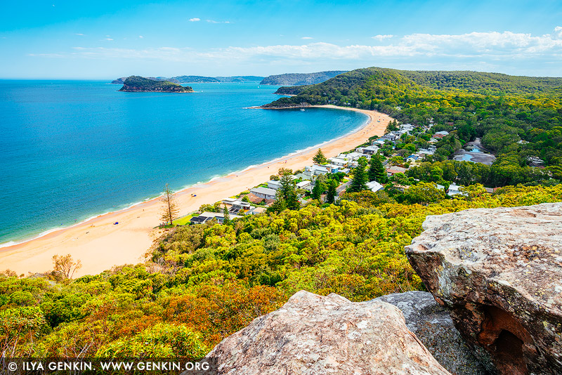 landscapes stock photography | Pearl Beach from Mt Ettalong Lookout, Central Coast, NSW, Australia, Image ID AU-MT-ETTALONG-LOOKOUT-0003