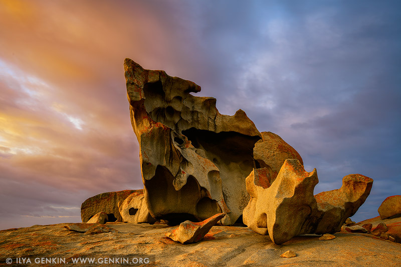 landscapes stock photography | Dramatic Sunrise at The Remarkable Rocks, Flinders Chase National Park, Kangaroo Island, SA, Australia, Image ID KI-REMARKABLE-ROCKS-0003
