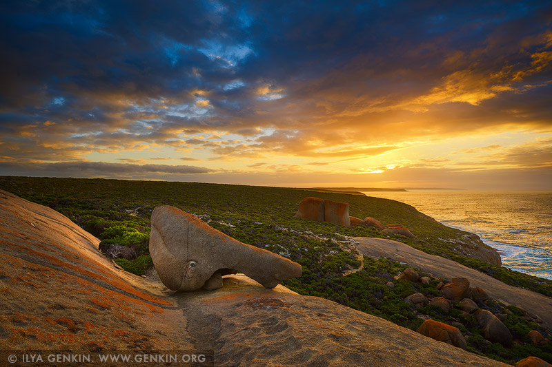 landscapes stock photography | Dramatic Sunrise at The Remarkable Rocks, Flinders Chase National Park, Kangaroo Island, SA, Australia, Image ID KI-REMARKABLE-ROCKS-0004