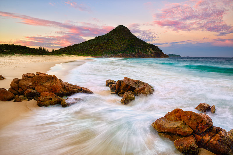 landscapes stock photography | Sunset over Zenith Beach, Tomaree National Park, Port Stephens, NSW, Australia, Image ID AU-ZENITH-BEACH-0002