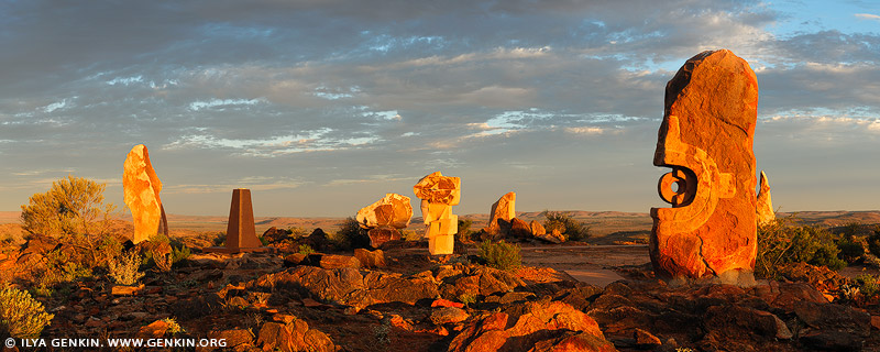 landscapes stock photography | Sculpture Symposium Panorama at Sunset, Broken Hill, NSW, Australia, Image ID AU-BROKEN-HILL-0010