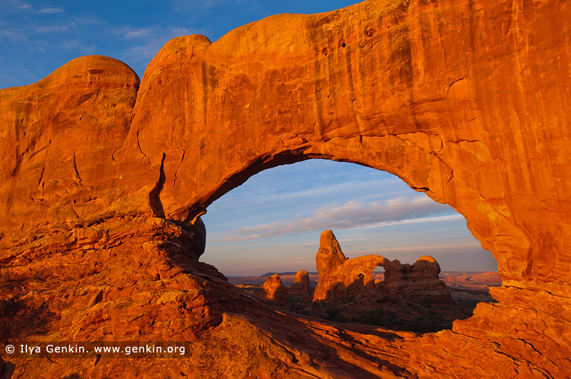 landscapes stock photography | Windows and Turret Arch at Dawn, Arches National Park, Utah, USA, Image ID US-UTAH-ARCHES-NATIONAL-PARK-0007
