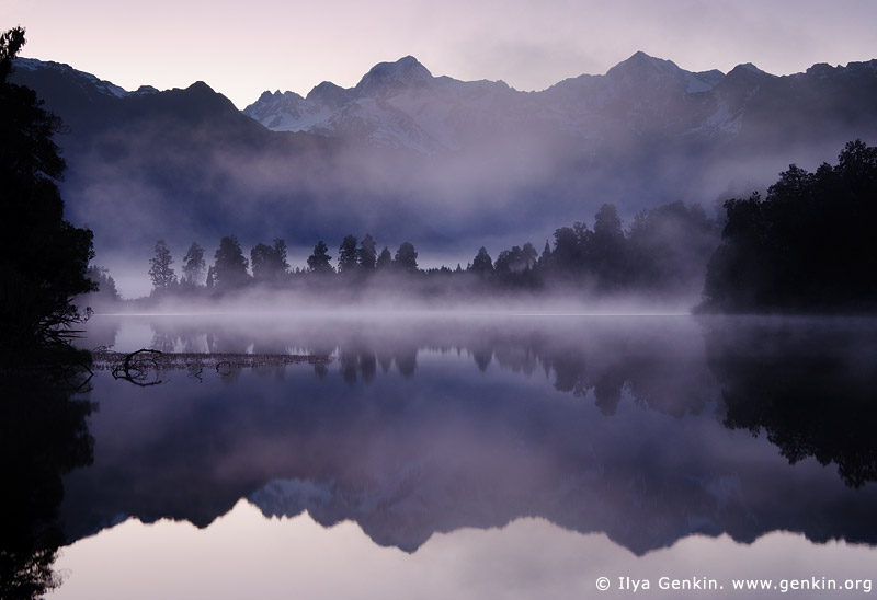 landscapes stock photography | Mt Tasman and Aoraki/Mt Cook reflected in Lake Matheson, Lake Matheson, South Westland, South Island, New Zealand, Image ID NZ-LAKE-MATHESON-0001