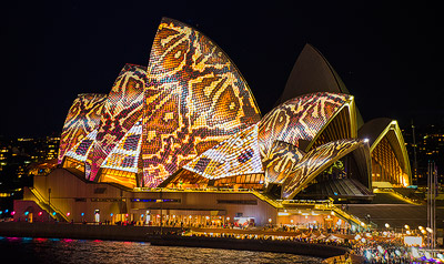 The Sydney Opera House from The Cahill Expressway during Vivid Sydney Festival