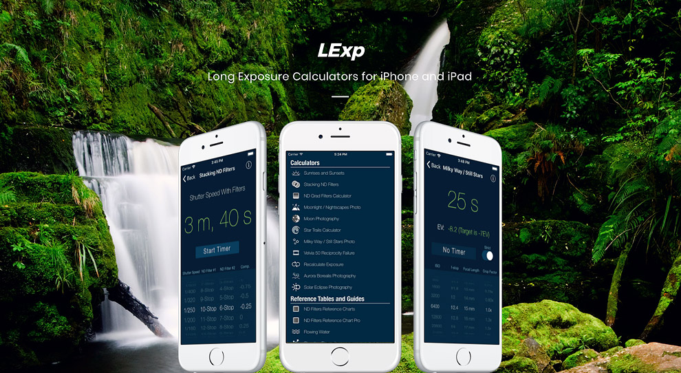 LExp / Long Exposure Calculators application for iPhone and iPad