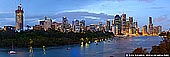 australia stock photography | Brisbane City after Sunset, Kangaroo Point, Brisbane, QLD, Australia, Image ID AU-BRISBANE-0002. Panorama of the Brisbane City from Kangaroo Point cliffs after sunset. The Kangaroo Point Cliffs are heritage-listed cliffs located at Kangaroo Point just across the Brisbane River from the Brisbane CBD in Queensland, Australia. A popular recreation spot, they are conveniently close to the city and the South Bank Parklands. It can be reached by the Pacific Motorway, South-East Busway or a ferry to Thornton Street Wharf. The Kangaroo Point cliffs are a hive of activity, with plenty of parkland available for picnics and relaxing. The cliffs are also well known for climbing, and are very popular with climbers from all over the country.