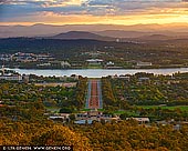 australia stock photography | Canberra at Sunset from Mount Ainslie, Canberra, ACT, Australia, Image ID AU-ACT-CANBERRA-0002. The Mount Ainslie lookout offers a stunning view of the Canberra city and the surrounding mountain ranges. From here you will clearly see the geometry of the capital's design. During autumn this is the best place to see the capital's stunning array of natural colours. It's especially beautiful at sunset.