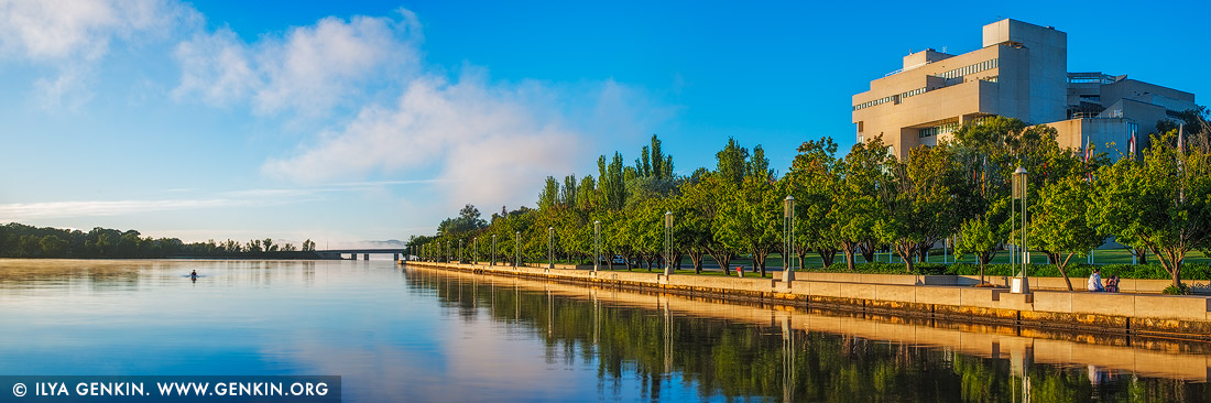 australia stock photography | Queen Elizabeth Terrace, Lake Burley Griffin and High Court of Australia in the Morning, Canberra, ACT, Australia, Image ID AU-ACT-CANBERRA-0005