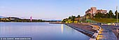 australia stock photography | Queen Elizabeth Terrace, National Carillon and High Court of Australia at Dusk, Canberra, ACT, Australia, Image ID AU-ACT-CANBERRA-0016. The masterful centrepiece of Canberra, the large and lovely Lake Burley Griffin is an ideal water playground, whether you're into rowing, sailing, kayaking, stand-up paddle boarding or fishing. Cyclists and walkers are well catered for along the 40km shoreline, and nothing beats a picnic in its numerous parks and gardens. Queen Elizabeth Terrace is a gorgeous and tranquil promenade, which is excellent for a 30-60 minute slow stroll next to the water, with the beautiful views of lake Burley Griffin.