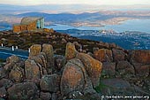 australia stock photography | Hobart From Mount Wellington Lookout, Hobart, Tasmania (TAS), Australia, Image ID AU-HOBART-0004. The lookout near the Mount Wellington summit in Hobart, Tasmania, Australia provides spectacular views of the city below and to the east, the Derwent estuary, and also glimpses of the World Heritage Area nearly 100 kilometres (62 mi) to the west.