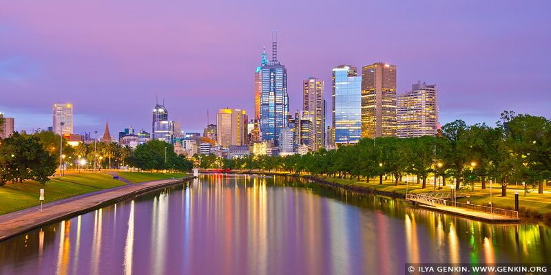 Melbourne and Yarra River at Dawn, Swan Street Bridge, Melbourne, VIC, Australia