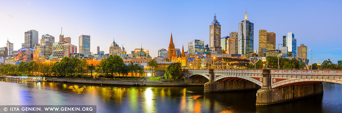 australia stock photography | Melbourne, Princes Bridge and Flinders Street Station at Sunset, Southbank, Melbourne, Victoria, Australia, Image ID AU-MELBOURNE-0010