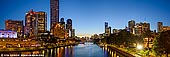 australia stock photography | Melbourne, Southbank and Yarra River after Sunset, Princes Bridge, St Kilda Road, Melbourne, VIC, Australia, Image ID AU-MELBOURNE-0013. The Princes Bridge connects Swanston Street on the north bank of the Yarra River to St Kilda Road on the south bank, and carries road, tram and pedestrian traffic. To the north the bridge provides views of the spectacular and interesting Federation Square and St Paul's Cathedral and Flinders Street station. To the south there is the Arts Centre and Southbank. To the east, up the Yarra River are the various sporting complexes. Princes Bridge, originally Prince's Bridge, is an important bridge in central Melbourne, Australia. It is built on the site of one of the oldest river crossings in Australia. The present bridge was built in 1888 and is listed on the Victorian Heritage Register. The Princes Bridge is a popular photographic spot. Because of its position, Princes Bridge is often a focal point for celebratory events in Melbourne such as the Moomba Festival, New Years Eve and many celebrations taking place on the Yarra River where it flows through the city.