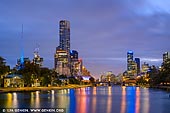 australia stock photography | Melbourne, Southbank, Princess Bridge and Yarra River at Night, Birrarung Marr Park, Melbourne, Victoria, Australia, Image ID AU-MELBOURNE-0019. Birrarung Marr, on the Yarra River's north bank next to Federation Square, is Melbourne's newest major park. Opened in 2002, it hosts events and festivals. From Princes Bridge, the park incorporates three terraces of contrasting grass and sand. The Lower Terrace follows the curve of the Yarra River and retains sections of the original avenue of elm trees. Stroll along the banks of the Yarra River in Birrarung Marr Park, a modern park with an ancient history. With its riverside promenade, shady native foliage and architectural terraces, the 20-acre (8-hectare) parkland is a popular place for festivals and city events. Birrarung is the local name for the river in the Woiwurrung language of the Wurundjeri people and translates to 'Place of Mists and Shadows,' while Marr means 'riverbank.' Wander through the park and find its scattered public artworks or experience the exciting atmosphere during one of the parks regular events.