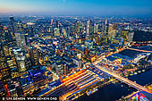 australia stock photography | Melbourne City at Night from Eureka Tower, Melbourne, Victoria, Australia, Image ID AU-MELBOURNE-0025. Eureka Tower is a 297.3-metre (975 ft) skyscraper located in the Southbank precinct of Melbourne, Victoria, Australia. Construction began in August 2002 and the exterior completed on 1 June 2006. The plaza was finished in June 2006 and the building was officially opened on 11 October 2006. The project was designed by Melbourne architectural firm Fender Katsalidis Architects and was built by Grocon (Grollo Australia). The developer of the tower was Eureka Tower Pty Ltd, a joint venture consisting of Daniel Grollo (Grocon), investor Tab Fried and one of the Tower's architects Nonda Katsalidis. It was the world's tallest residential tower when measured to its highest floor, until surpassed by Ocean Heights and the HHHR Tower in Dubai. It is the second tallest building in Australia, behind Q1, Queensland, and is the tallest to roof (excluding spire). As of 2016 it was the 15th tallest residential building in the world.