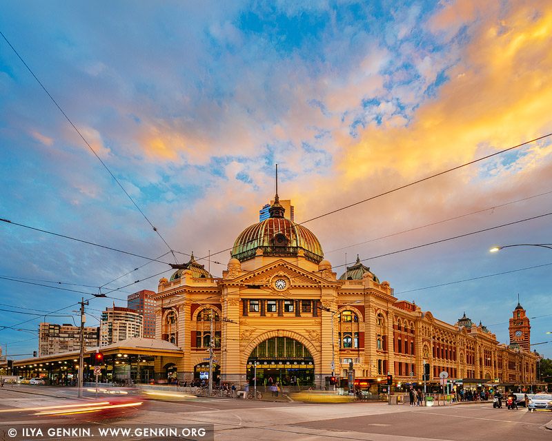 Flinders Street Station after Sunset, Melbourne, Victoria, Australia