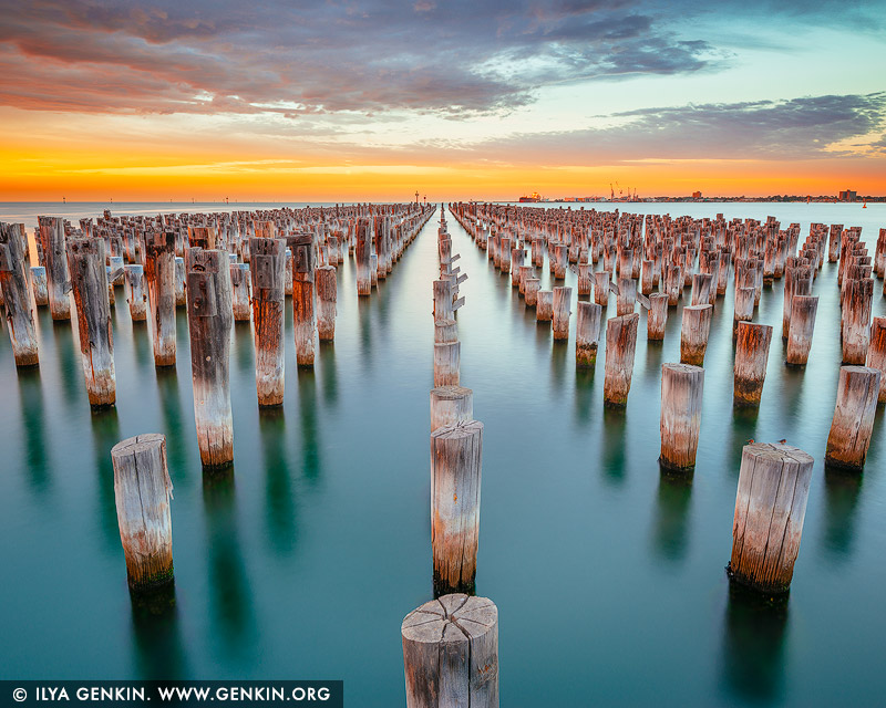 Sunrise at Princes Pier, Port Phillip Bay, Melbourne, Victoria, Australia