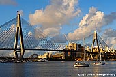 australia stock photography | Anzac Bridge at Sunset, Glebe, Sydney, NSW, Australia, Image ID AU-SYDNEY-ANZAC-BRIDGE-0001. Anzac Bridge in Sydney, NSW, Australia is cable-stayed bridge spanning Pyrmont and Glebe Island, forming part of the Western Distributor freeway.